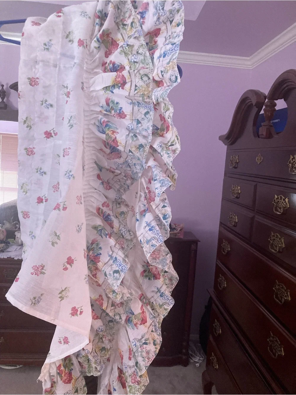 Ruffled Floral Curtain Valance in Soft Pink - Classic Country Style